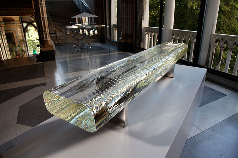 This bench named 'Water Block', is made from glass, and has been designed by Tokujin Yoshioka.