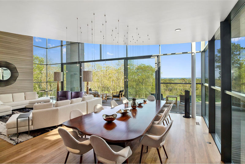 This large wooden dining table has plenty of room for guests and entertaining.