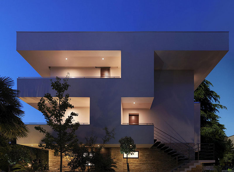 Lighting was added to this home to show off the balconies, and make the home feel more inviting.