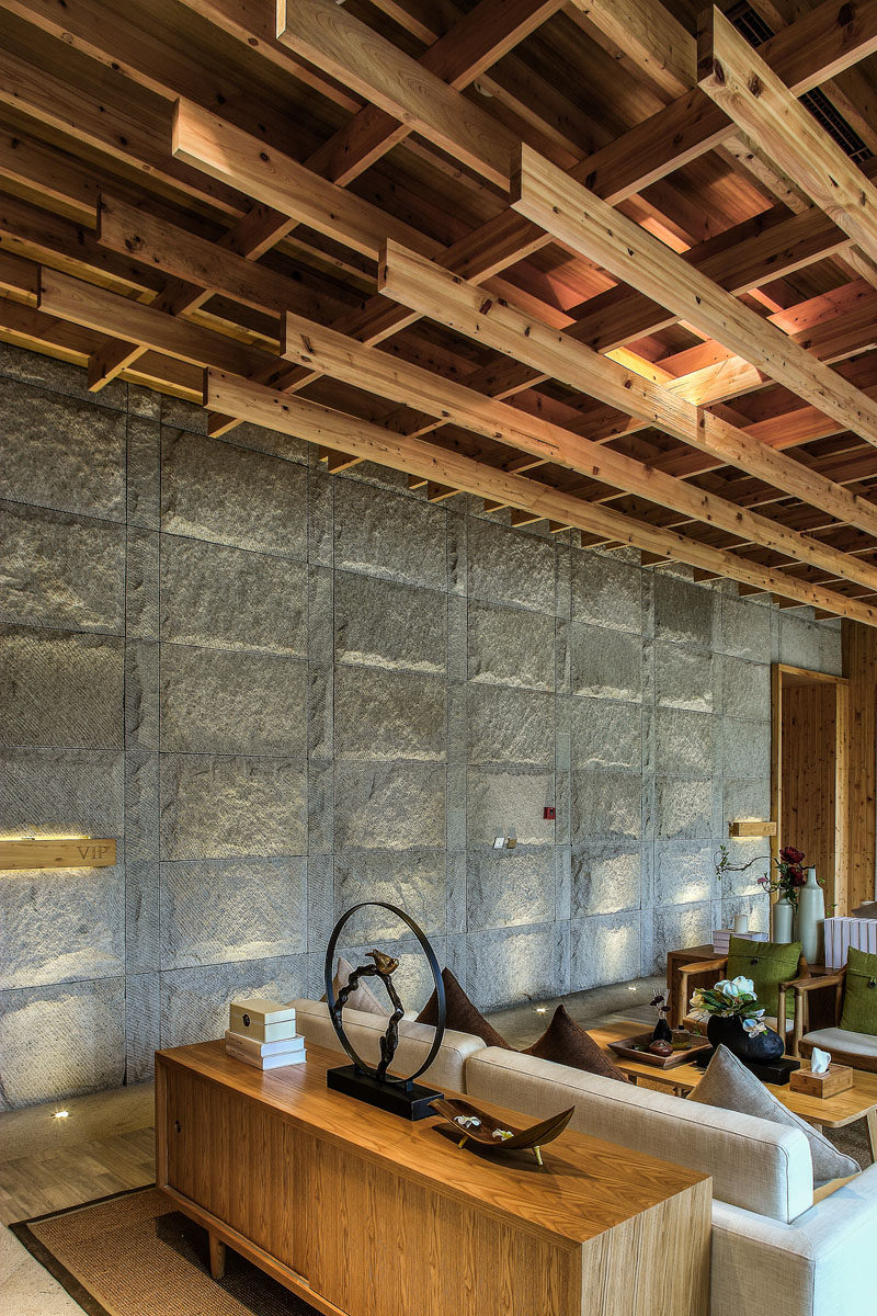 Wood and stone have been used throughout this spa in China.