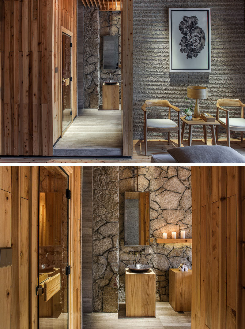 Wood and stone have been used in key design elements in this spa.