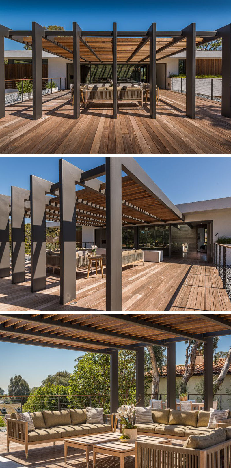 This large pergola that has enough space for a large outdoor lounge and dining area.