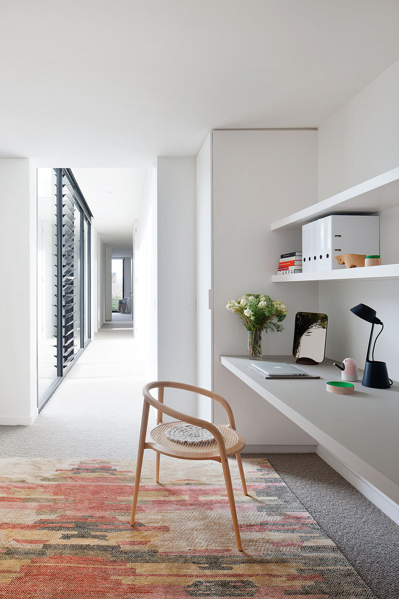 This small home office is included in the upstairs hallway of this home in Australia.