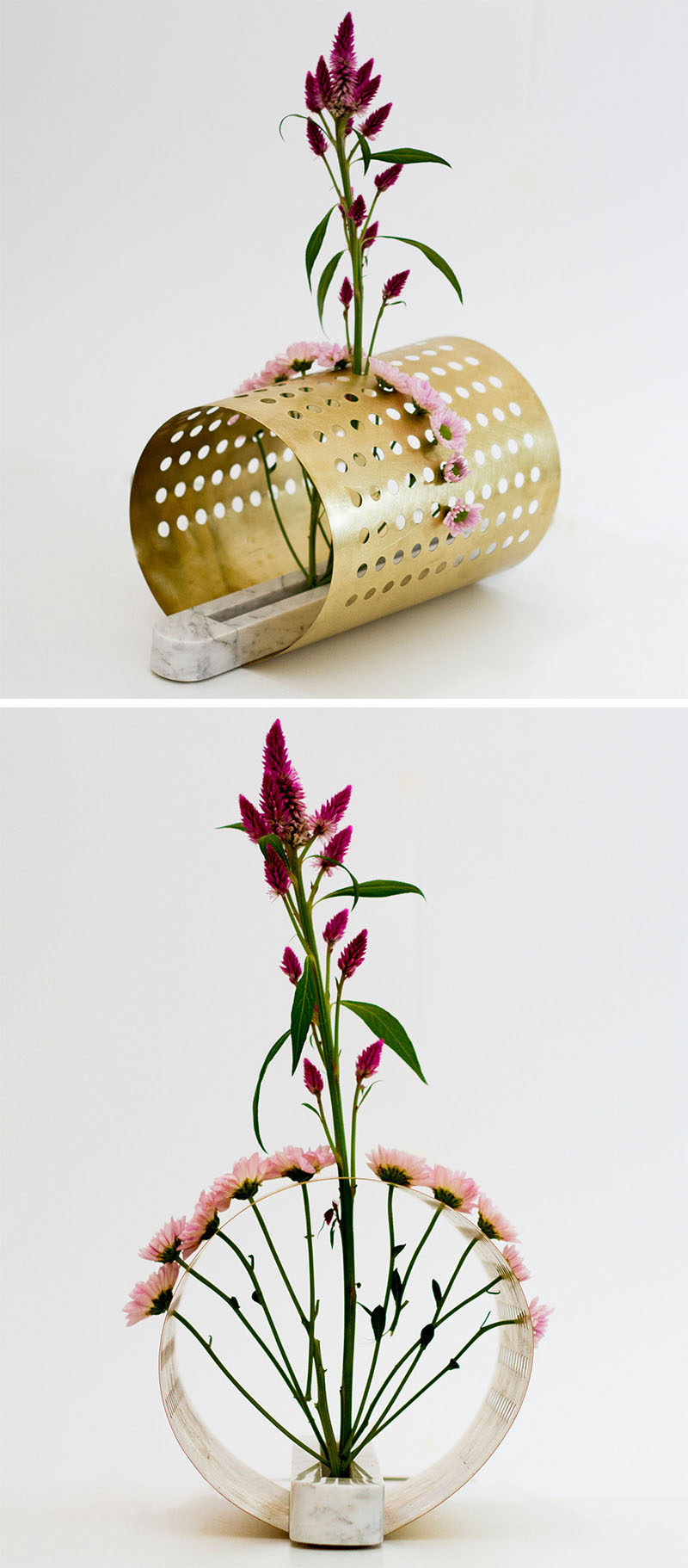 These vases were inspired by Japanese floral arrangements.