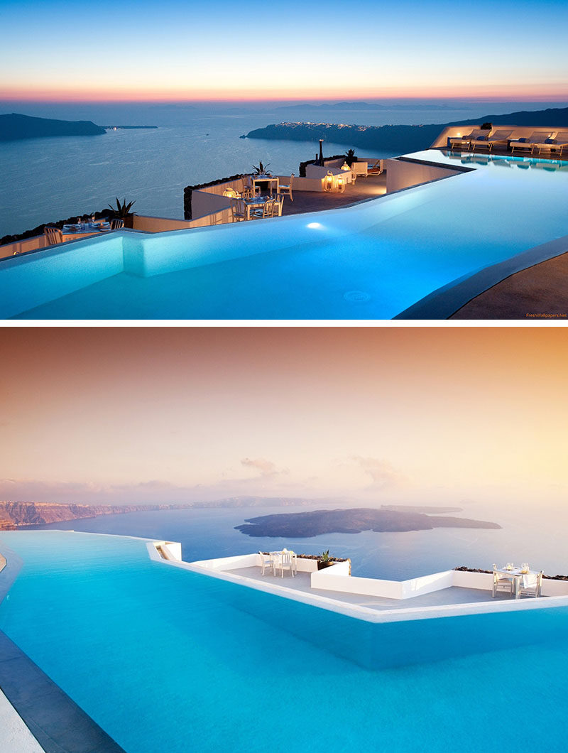 10 Incredible Hotel Rooftops From Around The World // 10. Gaze out at the Mediterranean Sea while floating in the infinity pool of the Grace Hotel in Santorini, Greece.