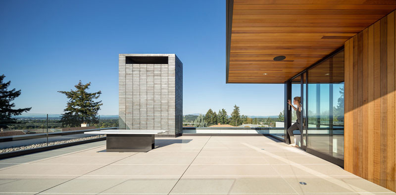 This home has a large outdoor patio area on the top floor.