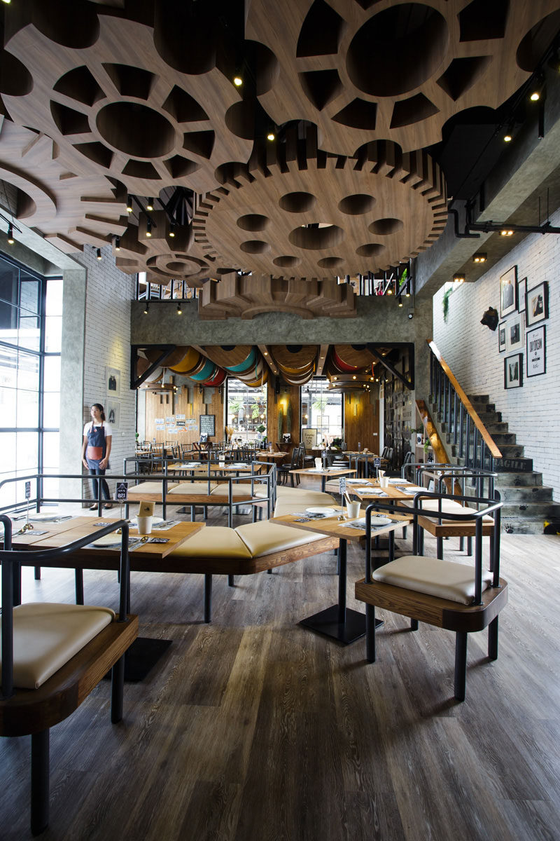 13 Amazing Examples Of Creative Sculptural Ceilings // The designers of this restaurant in Bangkok, based their ceiling design on the idea of a European teddy bear factory.