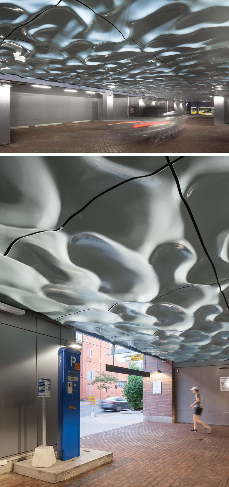 13 Amazing Examples Of Creative Sculptural Ceilings // This parking area in Toronto, Canada, has 100 sculptural fibreglass panels installed on the ceiling.