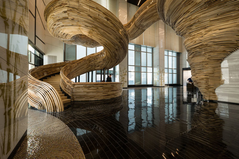 Over 29,500 Feet Of Poplar Was Used To Create This Artistic Spiral Staircase