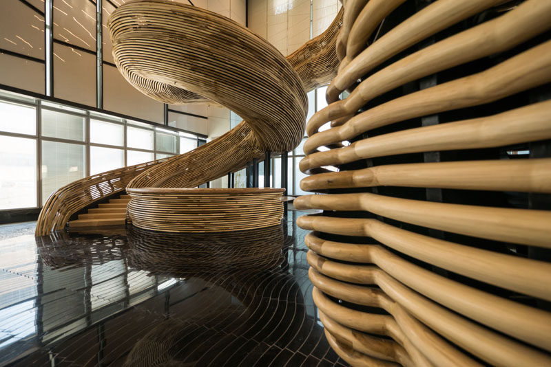 Over 29,500 Feet Of Poplar Was Used To Create This Artistic Spiral Staircase