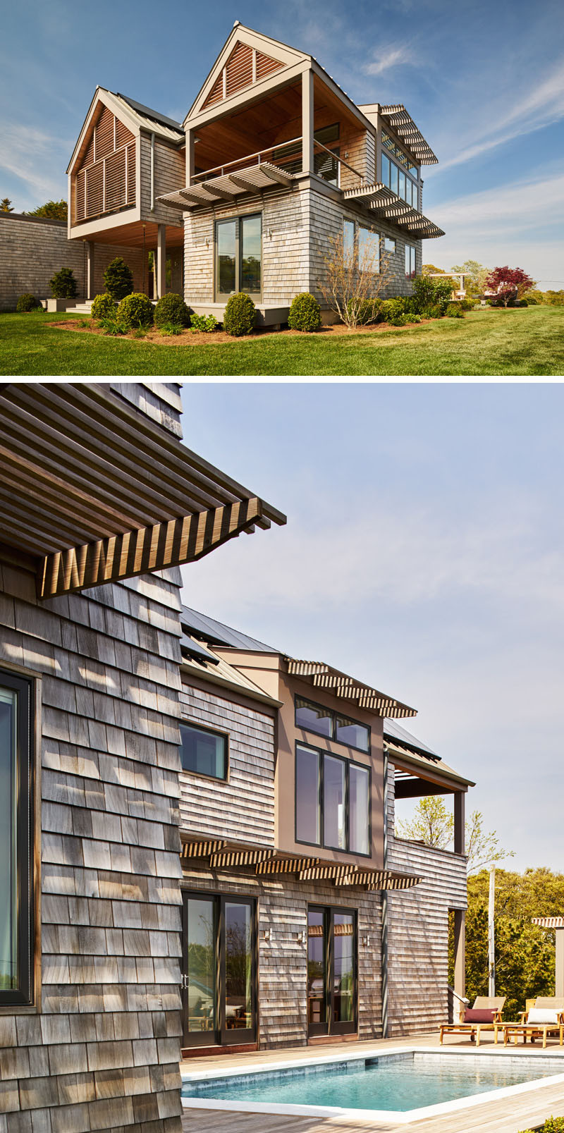 13 Examples Of Modern Houses With Wooden Shingles // This New York home with shingle siding was built upside down to maximize ocean views.