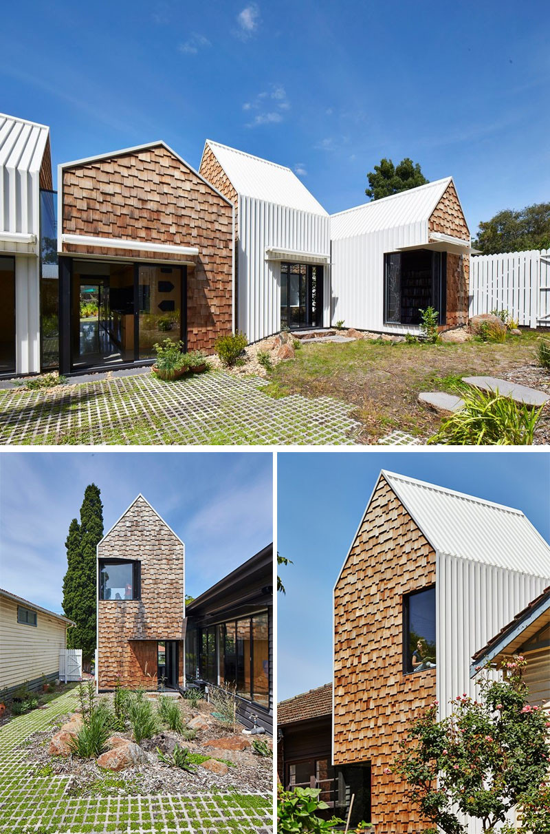 13 Examples Of Modern Houses With Wooden Shingles // This Australian house is partially covered in uneven wooden shingles.