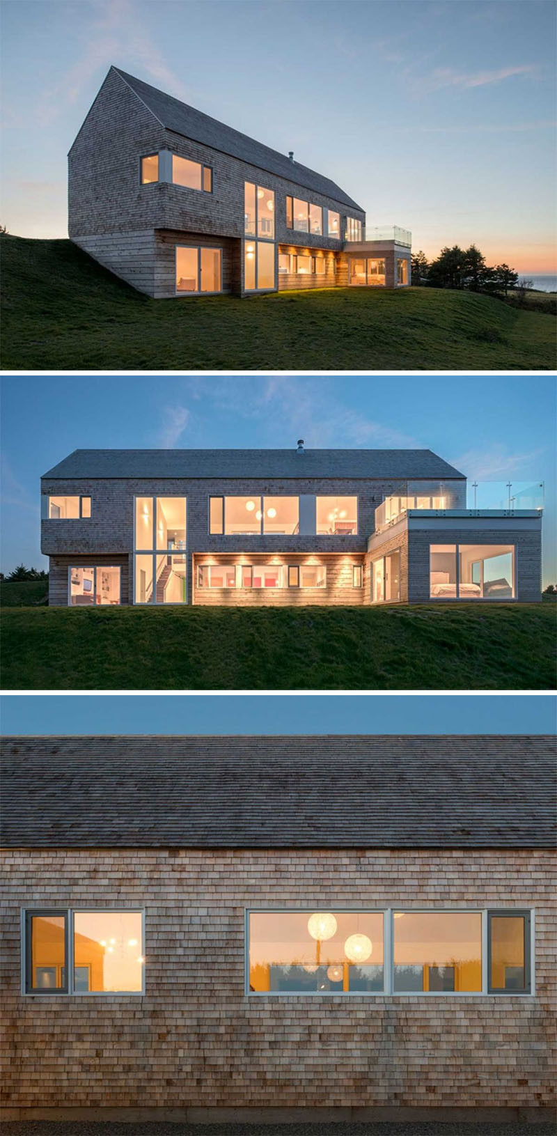 13 Examples Of Modern Houses With Wooden Shingles // This home covered in shingles has views of the ocean and Inverness in Nova Scotia, Canada.