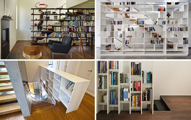 9 Stylish Staircases With Bookshelves As Safety Rails