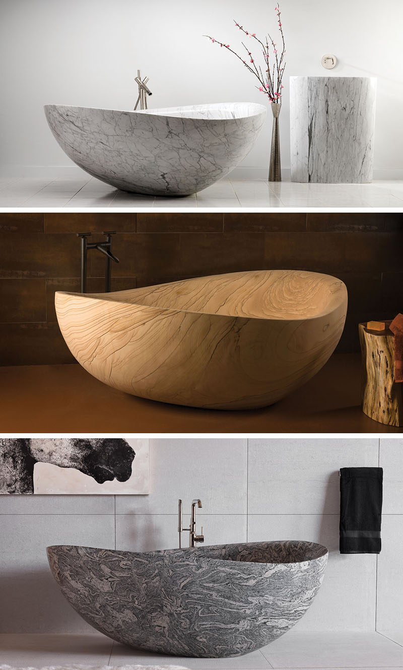 8 Stunning Examples Of Stone Bathtubs // The Papillon Bathtub in Marble, Sandstone and Granite by Stone Forest.