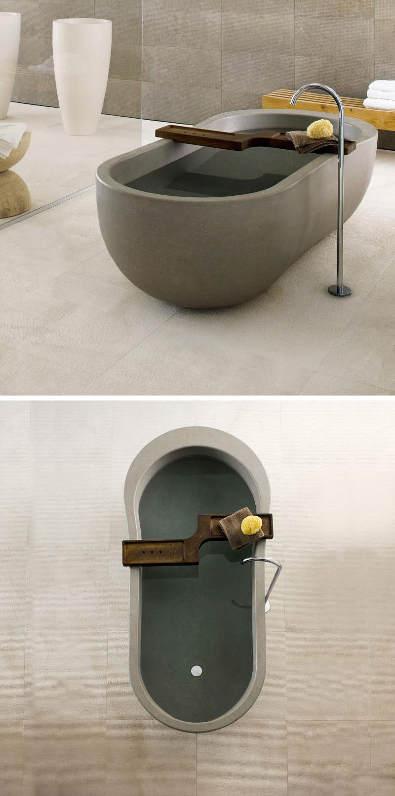 8 Stunning Examples Of Stone Bathtubs // The curvaceous ALONE tub from Neutra Design, is created from a single block of stone using state-of-the-art technologies