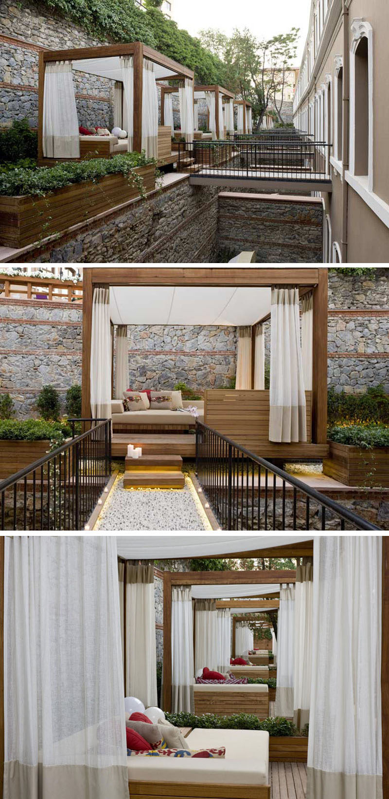The W Hotel in Istanbul, Turkey, has private wooden cabanas attached to some of their rooms.