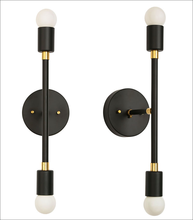 These black wall sconces add a hint of glam to your interior with bare bulbs and touches of gold.
