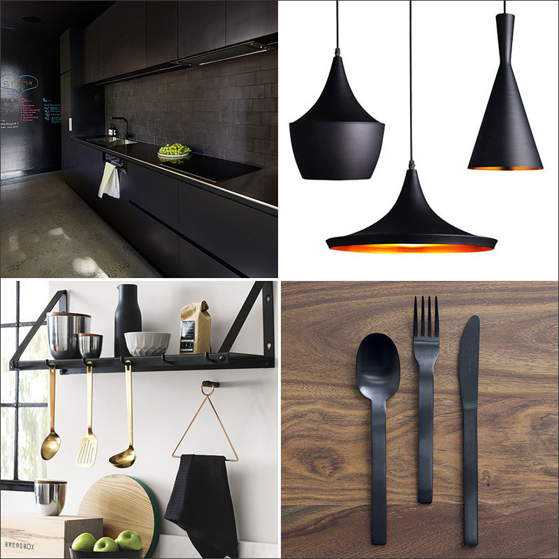 Black is an increasingly popular color were seeing in kitchens. All black kitchens make a bold statement, but you don't have to go that far. Here are 11 examples of ways you can bring black into the kitchen either subtly or boldly. #KitchenDesign #BlackKitchen