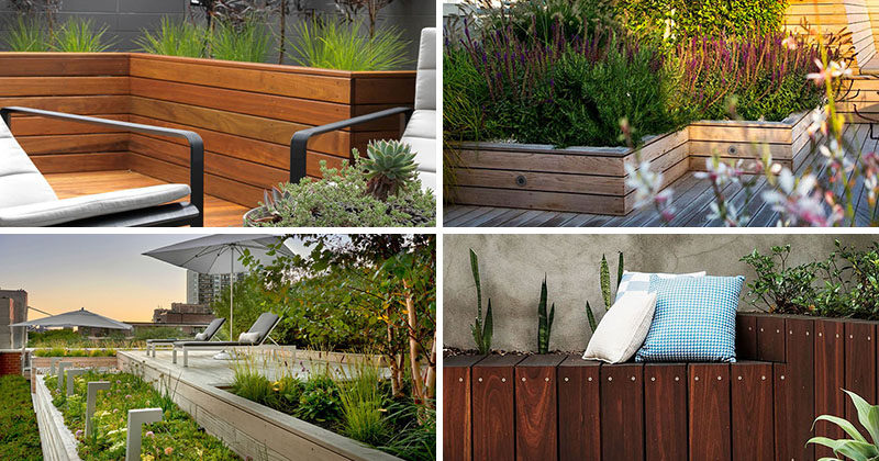 12 Ideas For Including Built-In Wooden Planters In Your Outdoor Space #WoodPlanters #BuiltInPlanters #Landscaping #LandscapeDesign #BackyardPlanters #YardIdeas