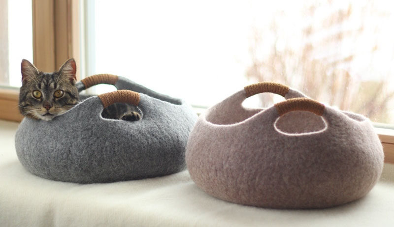 These felted cat beds would blend in perfectly with any modern interior design.