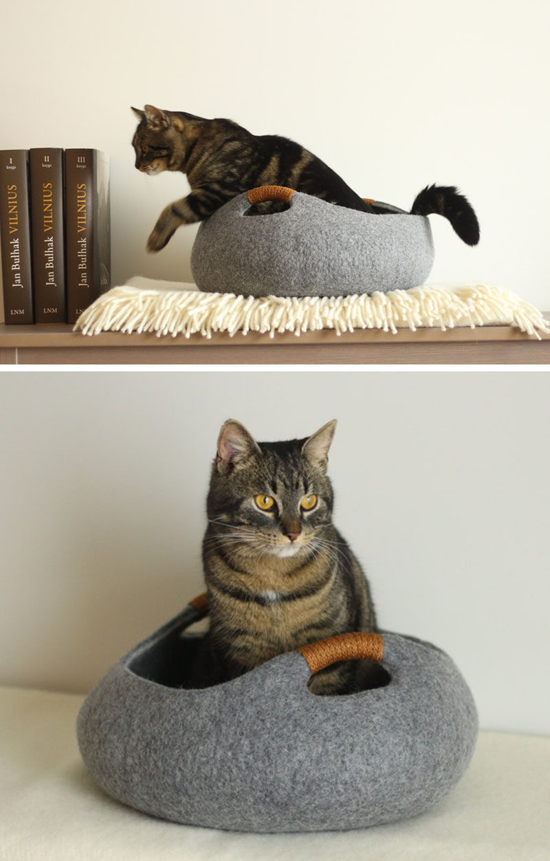 These felted cat beds would blend in perfectly with any modern interior design.