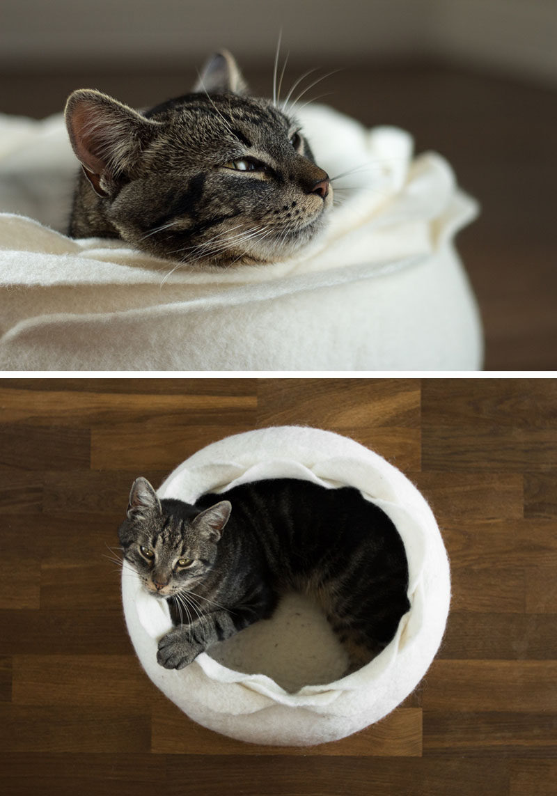 These felted cat beds would blend in perfectly with any modern interior design.