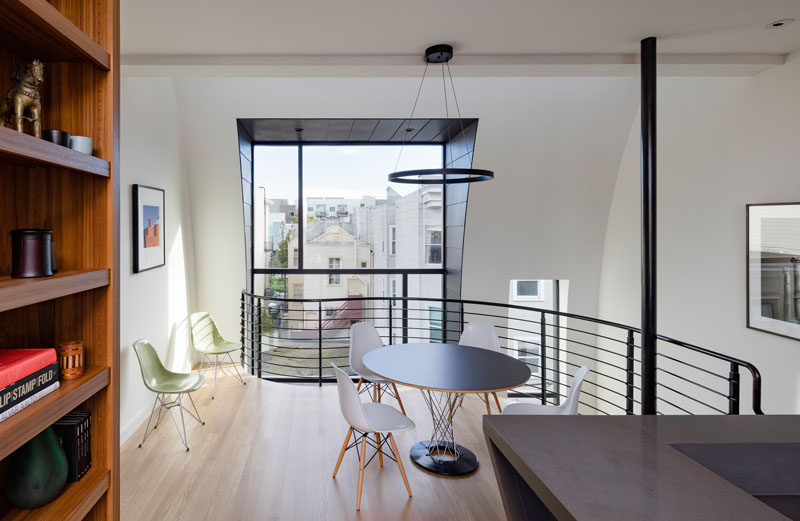 This small dining area overlooks the level below.