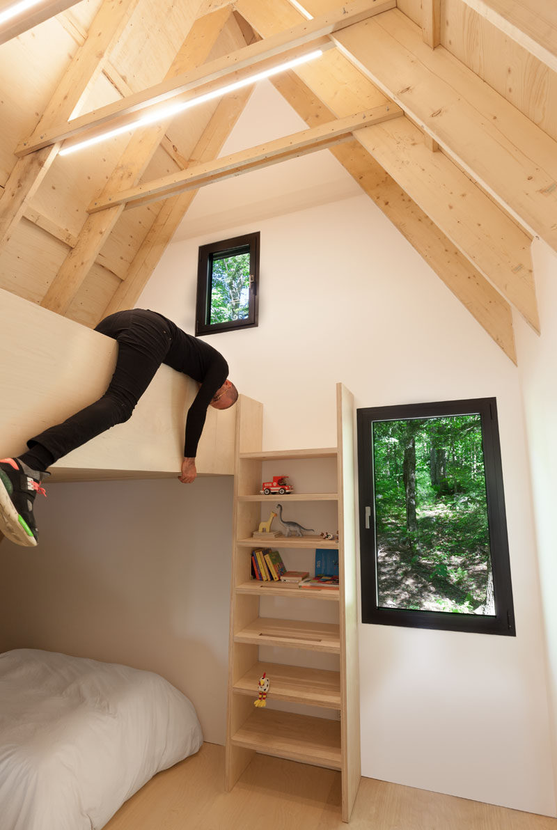 These shelves also double as a ladder to the lofted play space.