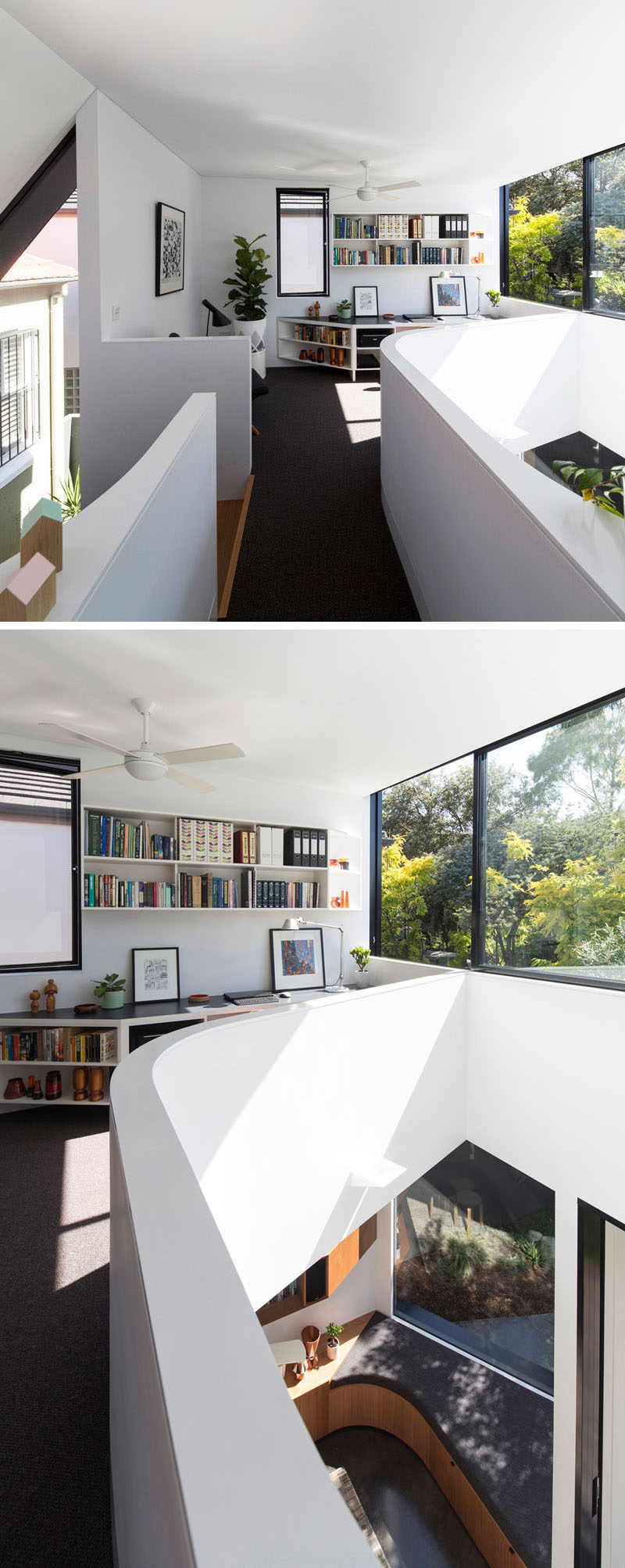 This home has a small reading area and plenty of natural light from the large window.