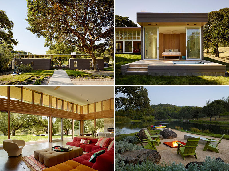 Tucked away in a meadow with oak trees and a pond, is this contemporary home located in Sonoma, California.