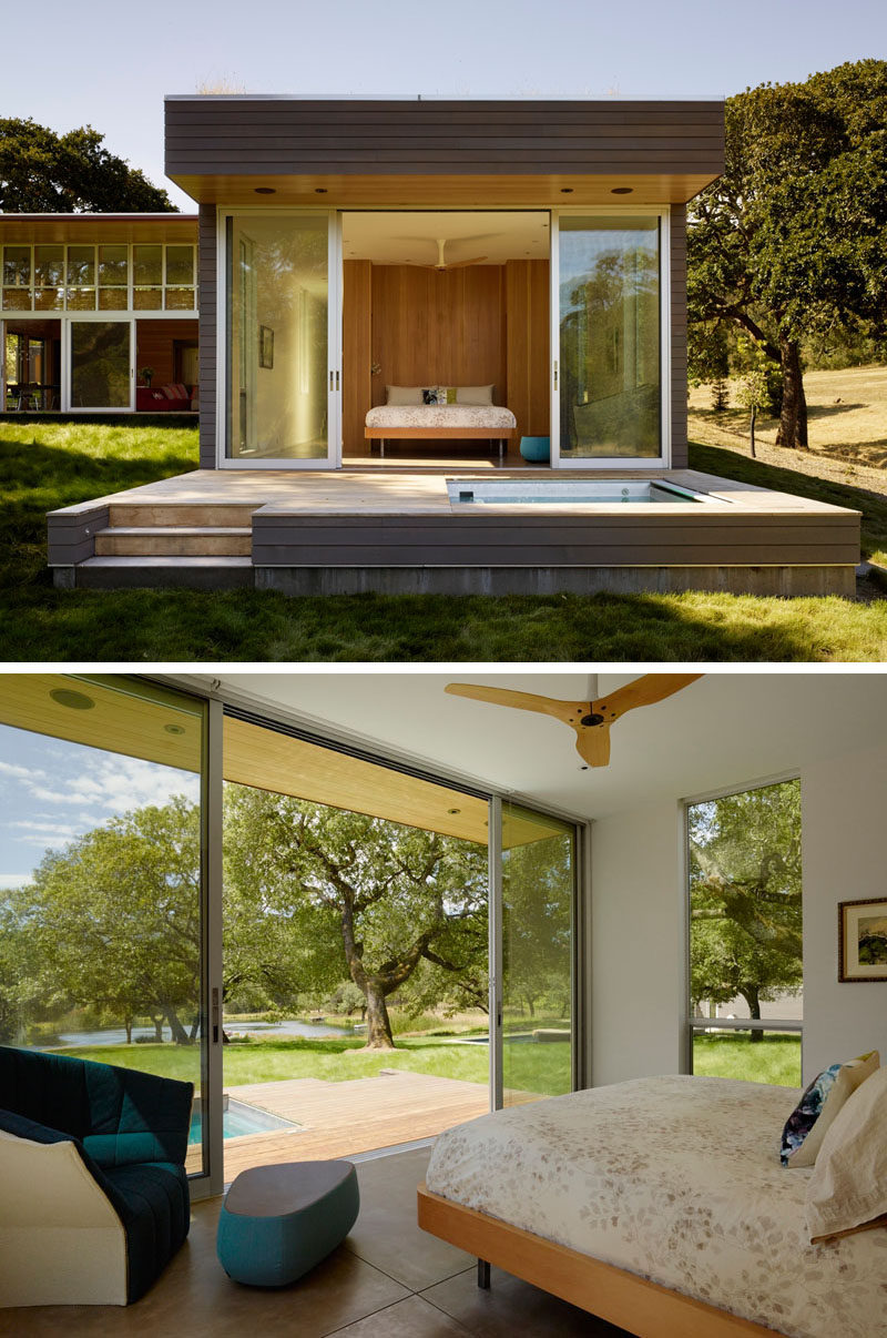 This bedroom opens directly to the backyard with sliding glass doors.