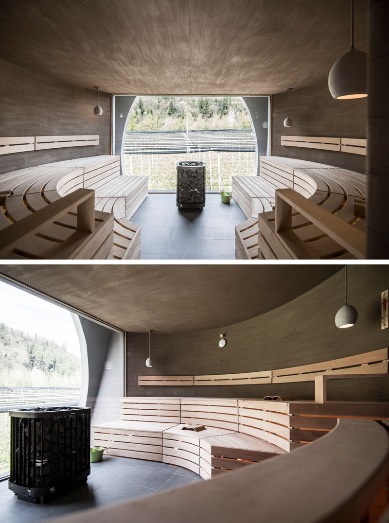 Tucked into a rolling hill and sitting on the edge of an apple orchard overlooking the mountains, you'll find the the Applesauna and Wellness Centre, the latest addition to the Apfel (Apple) Hotel in Saltusio, Italy.