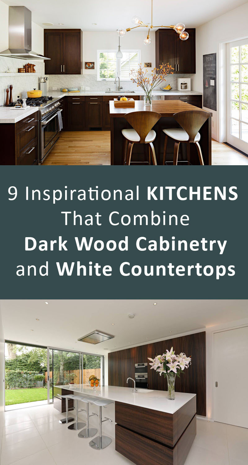 9 Inspirational Kitchens That Combine Dark Wood Cabinetry and White Countertops