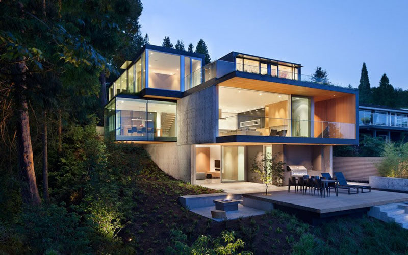 This Canadian home has the dining room projecting 15 feet out from the concrete foundation.