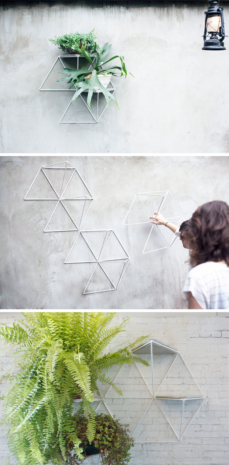 The modular geometric shelves are perfect for displaying your plants.