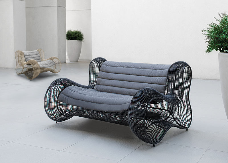 12 Outdoor Furniture Designs That Add A Sculptural Element To Your Backyard // Inspired by the contours of the female form, this chair is made of strands of Abaca rope that have been hand-tied with more than 3000 knots over a hand-sculpted steel frame.