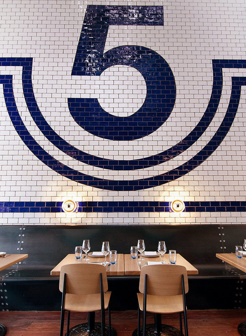 This blue and white tile feature wall is from a restaurant in Melbourne, Australia.