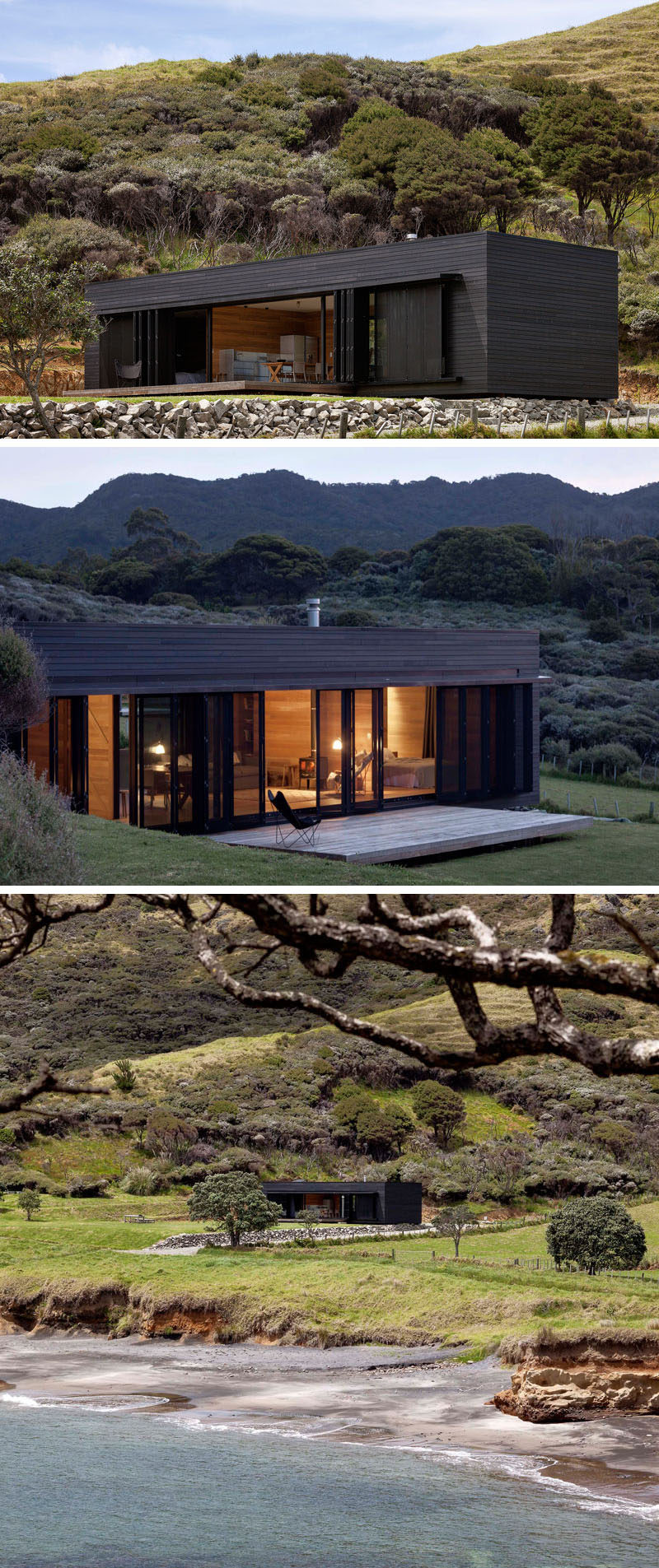 13 Totally Secluded Homes To Escape From The World // The Storm Cottage by Fearon Hay Architects has been designed to be completely off the grid. Located in a remote location on Great Barrier Island in New Zealand, this secluded place would be great for a rejuvenating retreat.