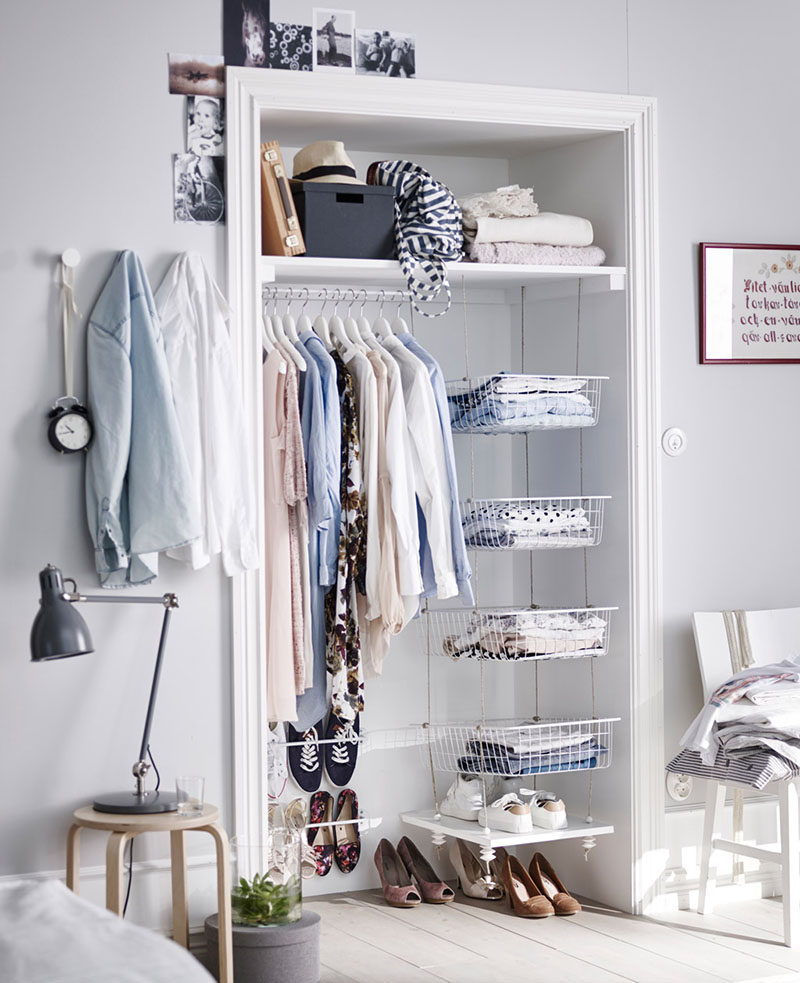 9 Storage Ideas For Small Closets // Taking the doors off the closet can give you a couple extra inches to work with and can make reaching in to grab your things that much easier.
