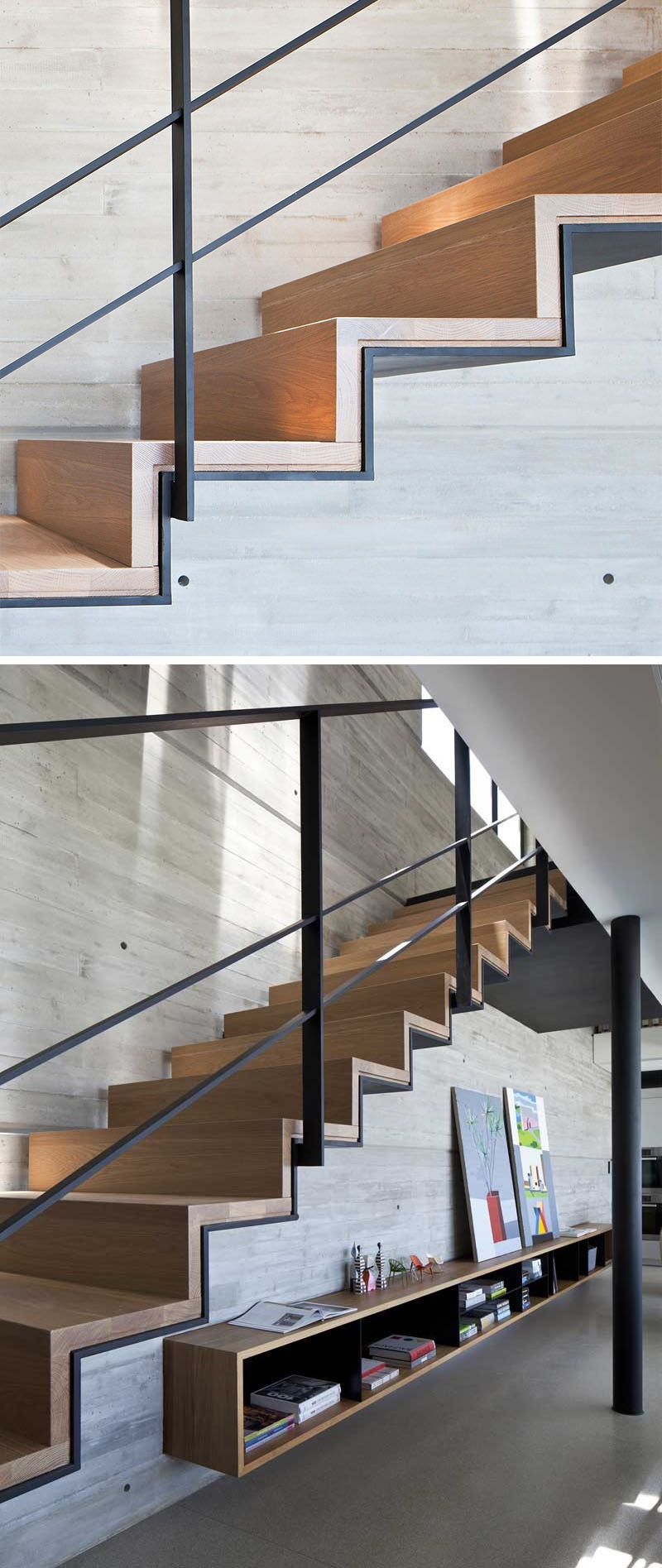 18 Examples Of Stair Details To Inspire You // These stairs are a combination of wood and steel, and are perfect for an industrial look, especially when paired with concrete.