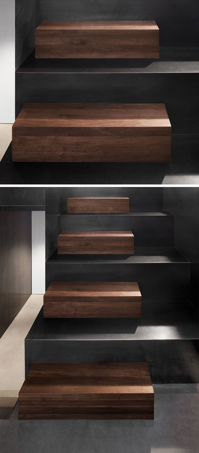 18 Examples Of Stair Details To Inspire You // You can either take big steps or little steps on these steel and walnut stairs.