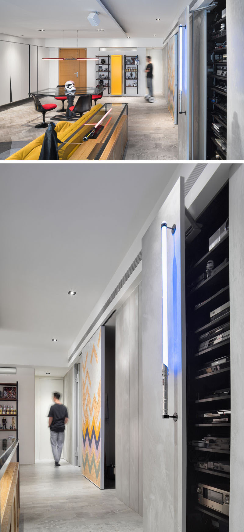 In this Star Wars inspired apartment, a lightsaber was used a handle to open the cabinet.