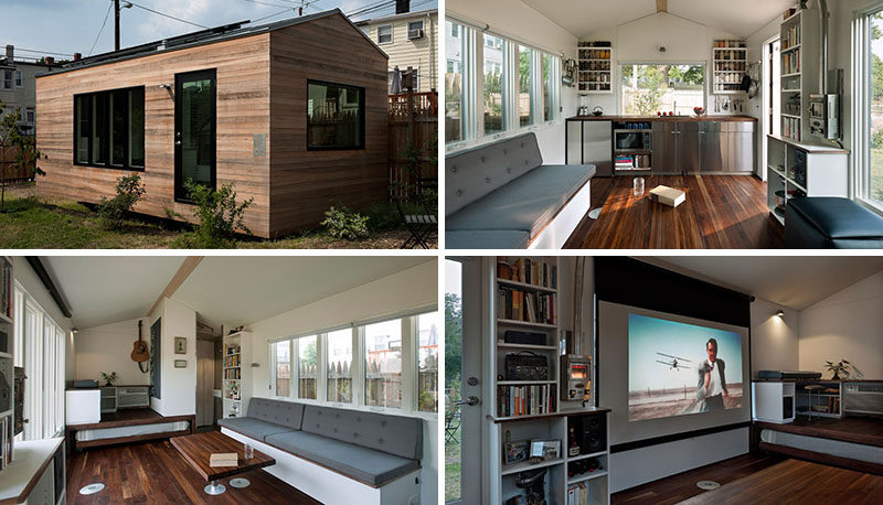 This Small House Is Filled With Design Ideas To Maximize Living. This tiny home measures in at just 210 square feet, and has everything you need, a kitchen, living room, music studio/office, bed and bathroom.