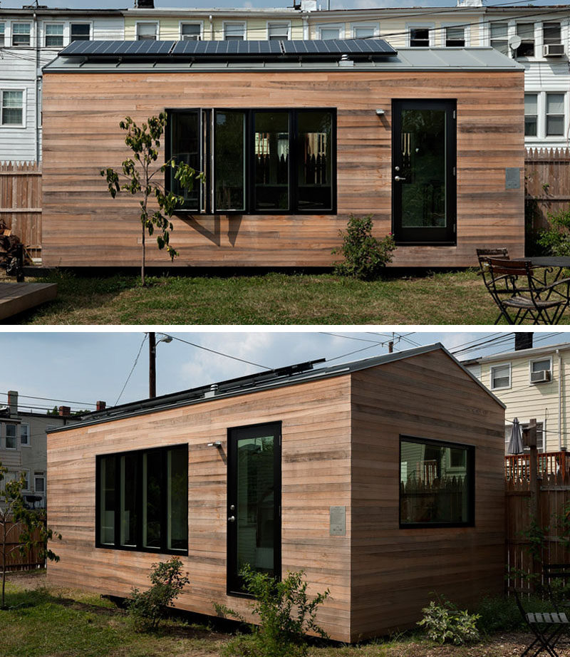 This tiny home measures in at just 210 square feet, and has everything you need, a kitchen, living room, music studio/office, bed and bathroom.