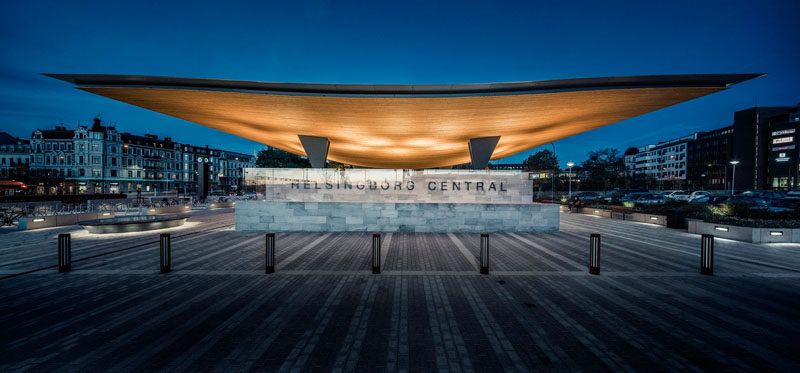 Architecture firm Tengbom, have designed the new entrance for Helsingborg Central Station, a train station in Sweden.