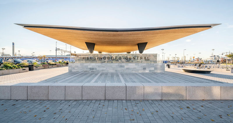Architecture firm Tengbom, have designed the new entrance for Helsingborg Central Station, a train station in Sweden.