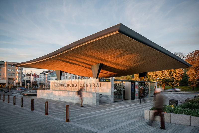 Architecture firm Tengbom, have designed the new entrance for Helsingborg Central Station, a train station in Sweden.