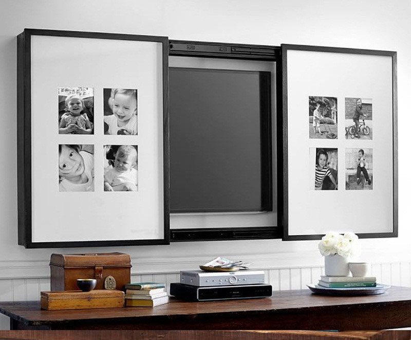 8 Ways To Include A TV In The Bedroom // Hide it behind some of your favorite photos of some of your favorite people.