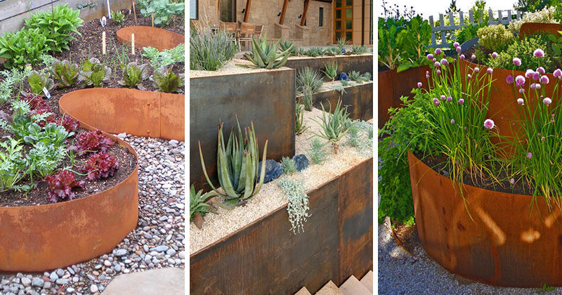 9 Ideas For Including Weathering Steel Planters In Your Garden.  #SteelGardenPlanters #WeatheredSteelPlanters #CortenSteelPlanters #Landscaping #GardenIdeas #PlanterIdeas